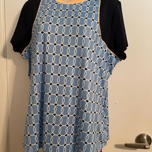 Jofit Black and Blue Short Sleeve Blouse with Geometric Pattern